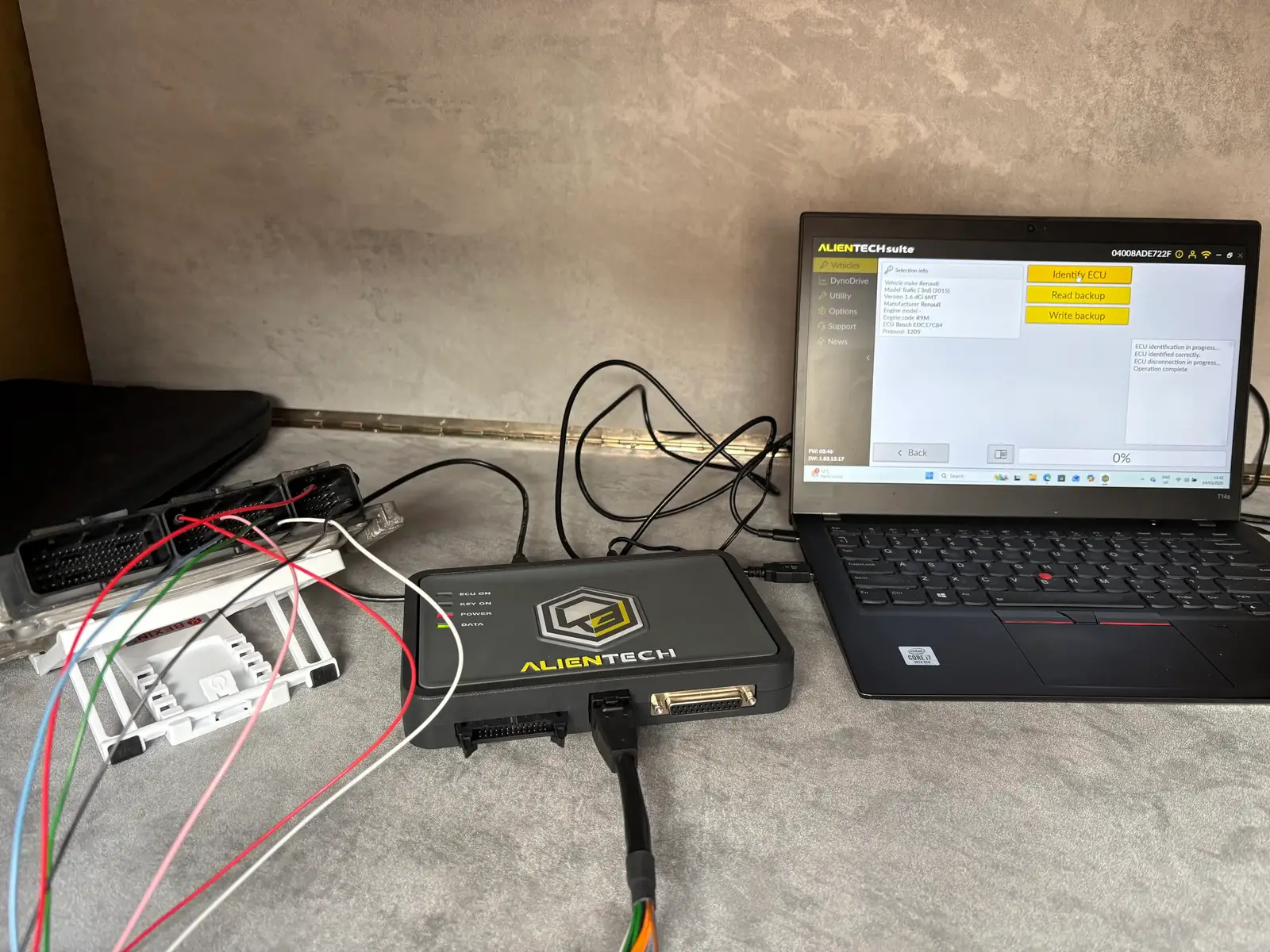 ECU tuning equipment used to access a vehicle control unit during calibration