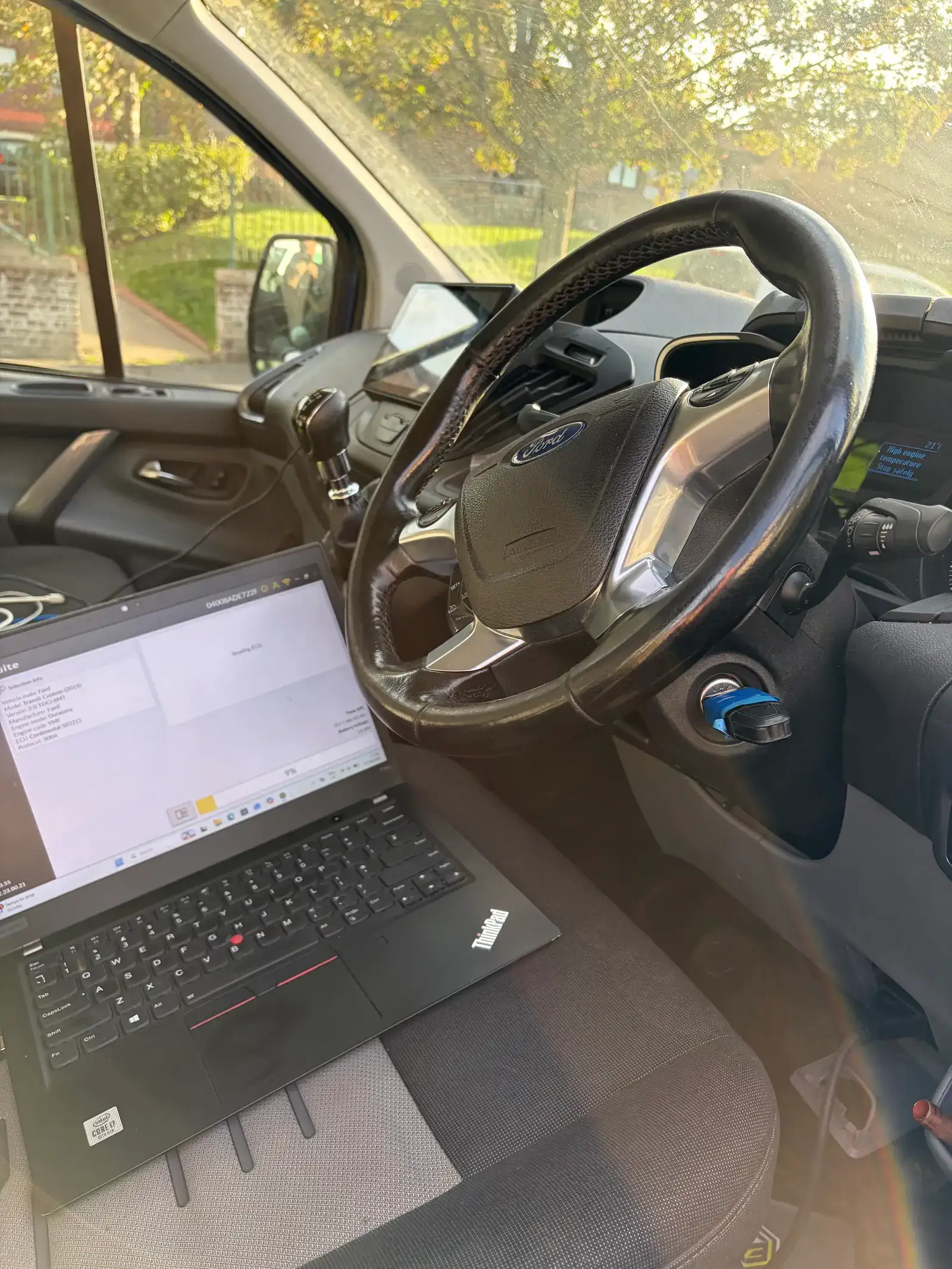 Diagnostic equipment connected during a professional vehicle remapping session